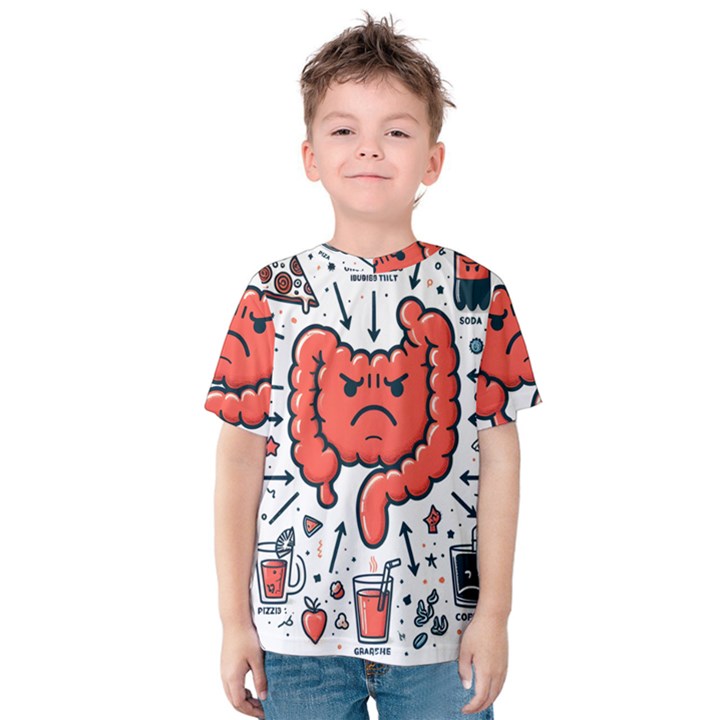 Health Gut Health Intestines Colon Body Liver Human Lung Junk Food Pizza Kids  Cotton T-Shirt