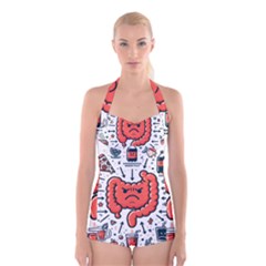 Health Gut Health Intestines Colon Body Liver Human Lung Junk Food Pizza Boyleg Halter Swimsuit 