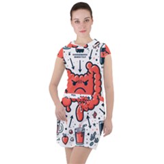 Health Gut Health Intestines Colon Body Liver Human Lung Junk Food Pizza Drawstring Hooded Dress