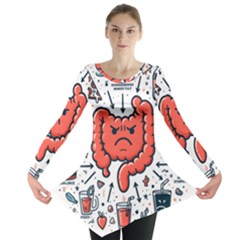 Health Gut Health Intestines Colon Body Liver Human Lung Junk Food Pizza Long Sleeve Tunic  by Maspions