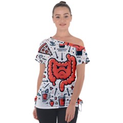 Health Gut Health Intestines Colon Body Liver Human Lung Junk Food Pizza Off Shoulder Tie-up T-shirt