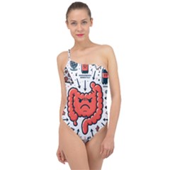 Health Gut Health Intestines Colon Body Liver Human Lung Junk Food Pizza Classic One Shoulder Swimsuit by Maspions