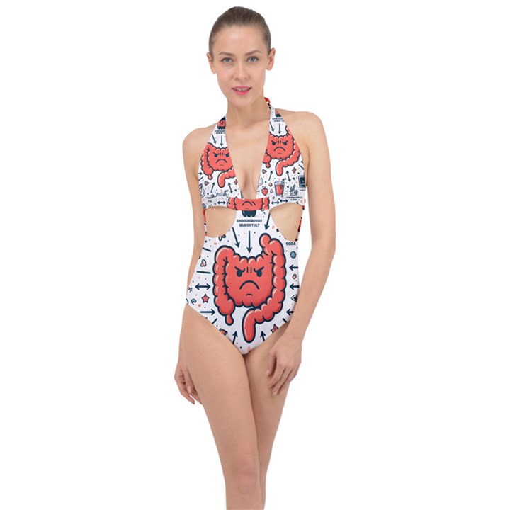 Health Gut Health Intestines Colon Body Liver Human Lung Junk Food Pizza Halter Front Plunge Swimsuit