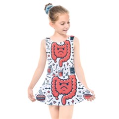 Health Gut Health Intestines Colon Body Liver Human Lung Junk Food Pizza Kids  Skater Dress Swimsuit by Maspions