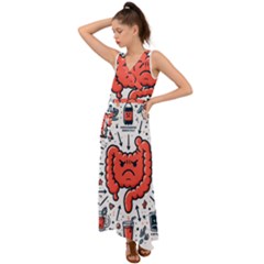 Health Gut Health Intestines Colon Body Liver Human Lung Junk Food Pizza V-Neck Chiffon Maxi Dress