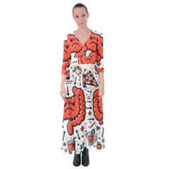 Health Gut Health Intestines Colon Body Liver Human Lung Junk Food Pizza Button Up Maxi Dress