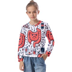 Health Gut Health Intestines Colon Body Liver Human Lung Junk Food Pizza Kids  Long Sleeve T-Shirt with Frill 