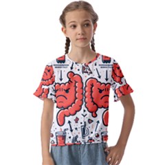 Health Gut Health Intestines Colon Body Liver Human Lung Junk Food Pizza Kids  Cuff Sleeve Scrunch Bottom T-Shirt