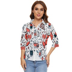 Health Gut Health Intestines Colon Body Liver Human Lung Junk Food Pizza Women s Quarter Sleeve Pocket Shirt