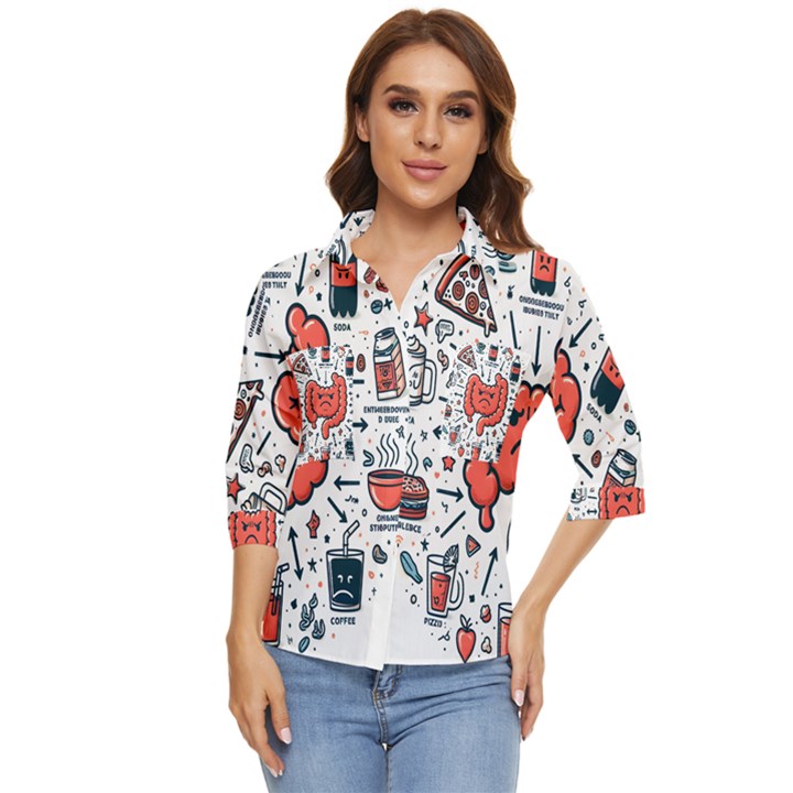 Health Gut Health Intestines Colon Body Liver Human Lung Junk Food Pizza Women s Quarter Sleeve Pocket Shirt