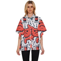 Health Gut Health Intestines Colon Body Liver Human Lung Junk Food Pizza Women s Batwing Button Up Shirt