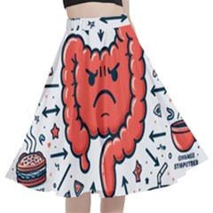 Health Gut Health Intestines Colon Body Liver Human Lung Junk Food Pizza A-Line Full Circle Midi Skirt With Pocket