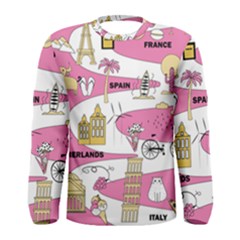 Roadmap Trip Europe Italy Spain France Netherlands Vine Cheese Map Landscape Travel World Journey Men s Long Sleeve T-shirt