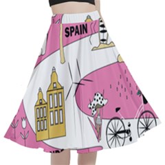 Roadmap Trip Europe Italy Spain France Netherlands Vine Cheese Map Landscape Travel World Journey A-line Full Circle Midi Skirt With Pocket by Maspions