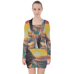 Pretty Art Nice V-neck Bodycon Long Sleeve Dress