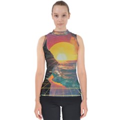 Pretty Art Nice Mock Neck Shell Top