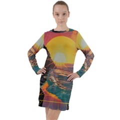 Pretty Art Nice Long Sleeve Hoodie Dress