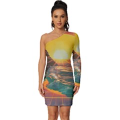 Pretty Art Nice Long Sleeve One Shoulder Mini Dress