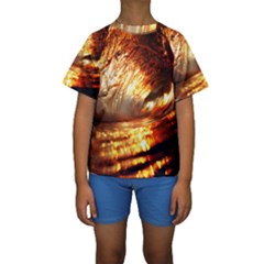 Wave Art Mood Water Sea Beach Kids  Short Sleeve Swimwear