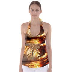 Wave Art Mood Water Sea Beach Tie Back Tankini Top by Maspions