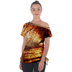 Wave Art Mood Water Sea Beach Off Shoulder Tie-up T-shirt