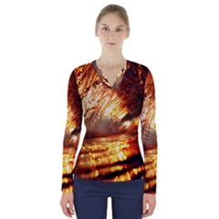 Wave Art Mood Water Sea Beach V-neck Long Sleeve Top