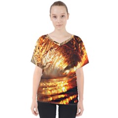 Wave Art Mood Water Sea Beach V-neck Dolman Drape Top