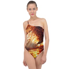 Wave Art Mood Water Sea Beach Classic One Shoulder Swimsuit