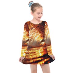 Wave Art Mood Water Sea Beach Kids  Long Sleeve Dress