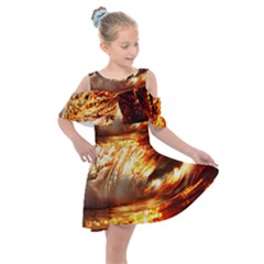 Wave Art Mood Water Sea Beach Kids  Shoulder Cutout Chiffon Dress by Maspions