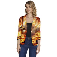 Wave Art Mood Water Sea Beach Women s One-button 3/4 Sleeve Short Jacket by Maspions