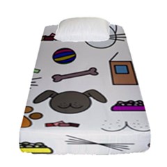 Cat Dog Pet Doodle Cartoon Sketch Cute Kitten Kitty Animal Drawing Pattern Fitted Sheet (single Size) by Bedest