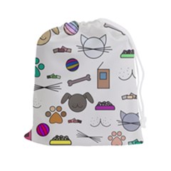 Cat Dog Pet Doodle Cartoon Sketch Cute Kitten Kitty Animal Drawing Pattern Drawstring Pouch (2xl) by Bedest