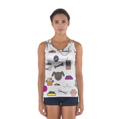 Cat Dog Pet Doodle Cartoon Sketch Cute Kitten Kitty Animal Drawing Pattern Sport Tank Top  by Bedest