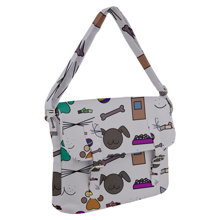 Cat Dog Pet Doodle Cartoon Sketch Cute Kitten Kitty Animal Drawing Pattern Buckle Messenger Bag