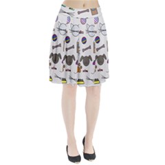 Cat Dog Pet Doodle Cartoon Sketch Cute Kitten Kitty Animal Drawing Pattern Pleated Skirt by Bedest