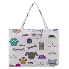 Cat Dog Pet Doodle Cartoon Sketch Cute Kitten Kitty Animal Drawing Pattern Zipper Medium Tote Bag by Bedest