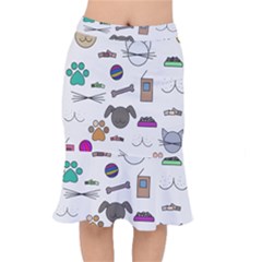 Cat Dog Pet Doodle Cartoon Sketch Cute Kitten Kitty Animal Drawing Pattern Short Mermaid Skirt by Bedest