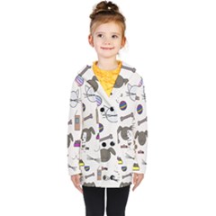 Cat Dog Pet Doodle Cartoon Sketch Cute Kitten Kitty Animal Drawing Pattern Kids  Double Breasted Button Coat by Bedest