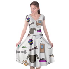 Cat Dog Pet Doodle Cartoon Sketch Cute Kitten Kitty Animal Drawing Pattern Cap Sleeve Wrap Front Dress by Bedest