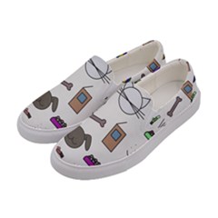 Cat Dog Pet Doodle Cartoon Sketch Cute Kitten Kitty Animal Drawing Pattern Women s Canvas Slip Ons by Bedest