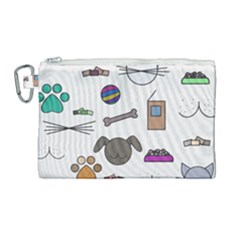 Cat Dog Pet Doodle Cartoon Sketch Cute Kitten Kitty Animal Drawing Pattern Canvas Cosmetic Bag (large)