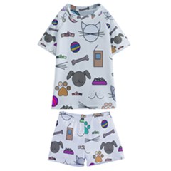 Cat Dog Pet Doodle Cartoon Sketch Cute Kitten Kitty Animal Drawing Pattern Kids  Swim T-shirt And Shorts Set by Bedest