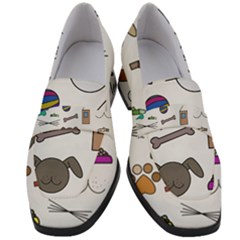 Cat Dog Pet Doodle Cartoon Sketch Cute Kitten Kitty Animal Drawing Pattern Women s Chunky Heel Loafers by Bedest