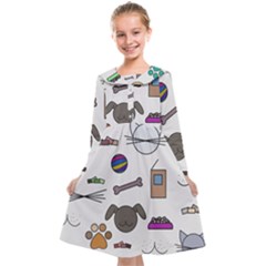 Cat Dog Pet Doodle Cartoon Sketch Cute Kitten Kitty Animal Drawing Pattern Kids  Midi Sailor Dress by Bedest