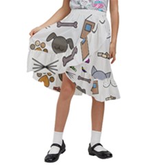 Cat Dog Pet Doodle Cartoon Sketch Cute Kitten Kitty Animal Drawing Pattern Kids  Ruffle Flared Wrap Midi Skirt by Bedest