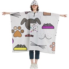 Cat Dog Pet Doodle Cartoon Sketch Cute Kitten Kitty Animal Drawing Pattern Women s Hooded Rain Ponchos by Bedest