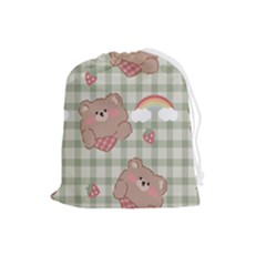 Bear Cartoon Pattern Strawberry Rainbow Nature Animal Cute Design Drawstring Pouch (large) by Bedest