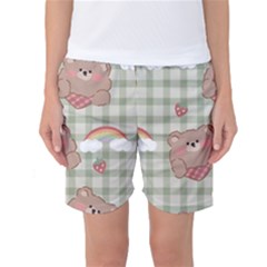 Bear Cartoon Pattern Strawberry Rainbow Nature Animal Cute Design Women s Basketball Shorts by Bedest