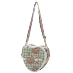 Bear Cartoon Pattern Strawberry Rainbow Nature Animal Cute Design Heart Shoulder Bag by Bedest